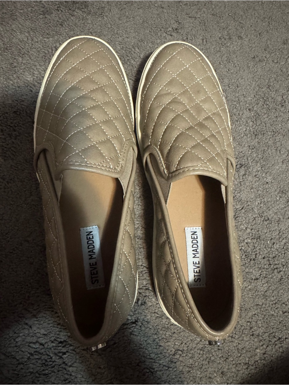 Steve Madden Quilted Slip-On Flats in Taupe